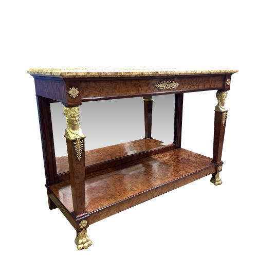 FRENCH EMPIRE REVIVAL MAHOGANY ORMOLU MOUNTED CONSOLE TABLE - ADDITIONAL PHOTO 4