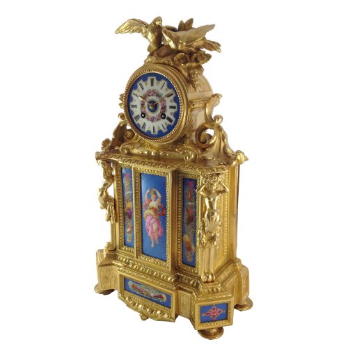 NAPOLEON III FRENCH PORCELAIN GILT METAL MANTEL CLOCK BY PH MOUREY - ADDITIONAL PHOTO 5
