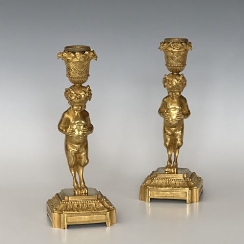 PAIR OF FRENCH SATYR ORMOLU CANDLESTICKS - ADDITIONAL PHOTO 1