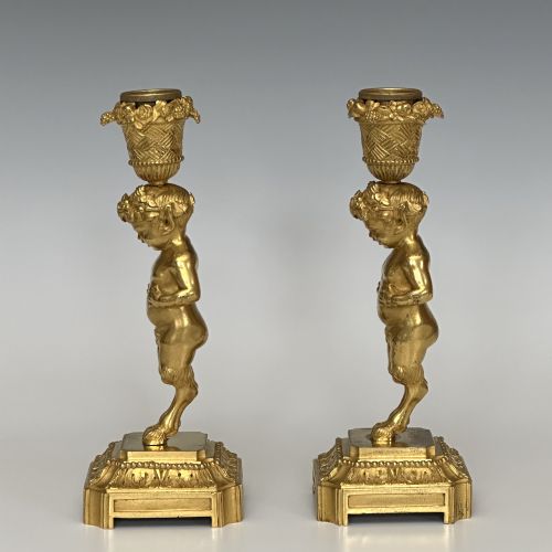PAIR OF FRENCH SATYR ORMOLU CANDLESTICKS - ADDITIONAL PHOTO 3