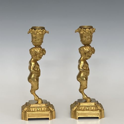PAIR OF FRENCH SATYR ORMOLU CANDLESTICKS - ADDITIONAL PHOTO 4