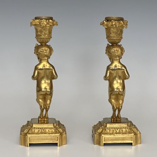 PAIR OF FRENCH SATYR ORMOLU CANDLESTICKS - ADDITIONAL PHOTO 5