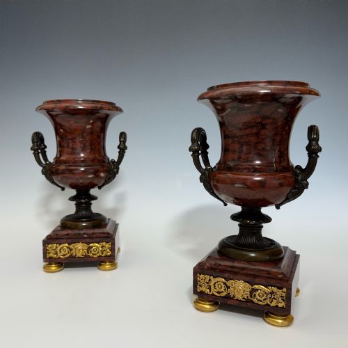 antique pair of bronze mounted marble urns - CATEGORY: ANTIQUE MISCELLANEOUS - DATED 1860