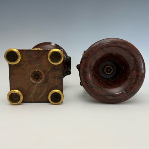 ANTIQUE PAIR OF BRONZE MOUNTED MARBLE URNS - ADDITIONAL PHOTO 4