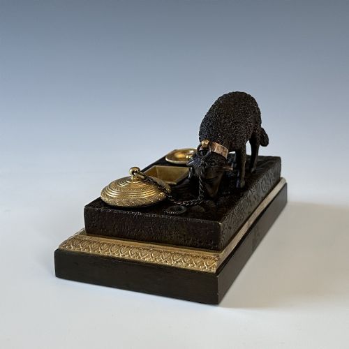 ANTIQUE GEORGE IV BRONZE ORMOLU SHEEP INK STANDISH INKWELL - ADDITIONAL PHOTO 3
