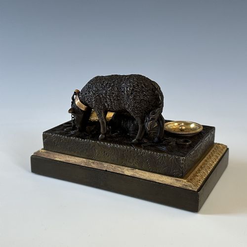 ANTIQUE GEORGE IV BRONZE ORMOLU SHEEP INK STANDISH INKWELL - ADDITIONAL PHOTO 4