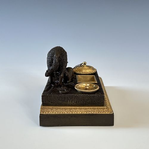 ANTIQUE GEORGE IV BRONZE ORMOLU SHEEP INK STANDISH INKWELL - ADDITIONAL PHOTO 5