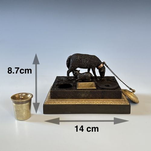 ANTIQUE GEORGE IV BRONZE ORMOLU SHEEP INK STANDISH INKWELL - ADDITIONAL PHOTO 6