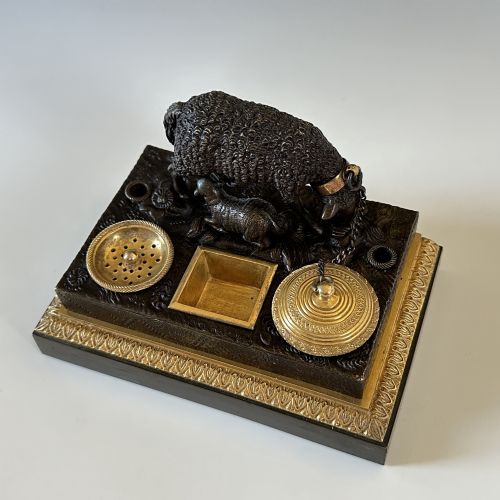 ANTIQUE GEORGE IV BRONZE ORMOLU SHEEP INK STANDISH INKWELL - ADDITIONAL PHOTO 7