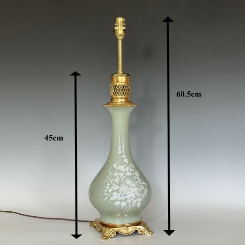 FRENCH ORMOLU MOUNTED CELADON PORCELAIN TABLE LAMP - ADDITIONAL PHOTO 1