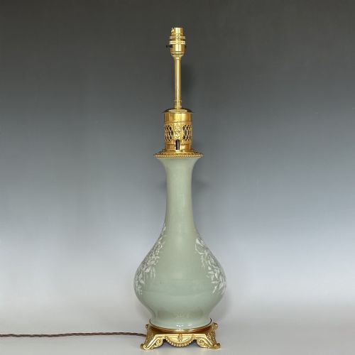 FRENCH ORMOLU MOUNTED CELADON PORCELAIN TABLE LAMP - ADDITIONAL PHOTO 4