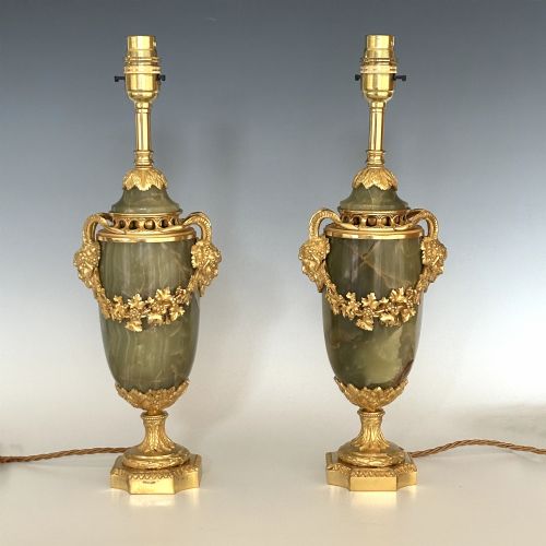 PAIR OF ONYX ORMOLU TABLE LAMPS - ADDITIONAL PHOTO 4