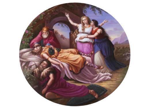 FINE VIENNA PORCELAIN CHARGER OF LARGE PROPORTIONS DEPICTING 'KING TRISTAN'S DEATH' - ADDITIONAL PHOTO 5