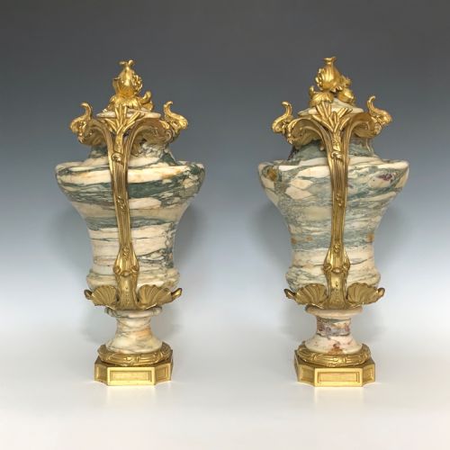 FINE PAIR LOUIS XV STYLE 19TH CENTURY MARBLE GILT BRONZE MOUNTED URNS - ADDITIONAL PHOTO 1