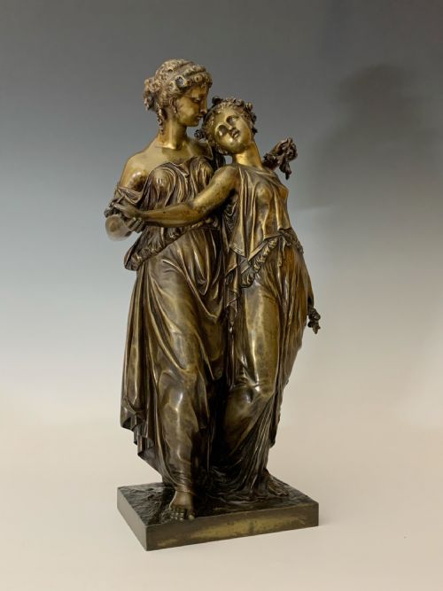 HENRY TIENNE DUMAIGE ANTIQUE BRONZE GROUP TWO MAIDENS - ADDITIONAL PHOTO 1
