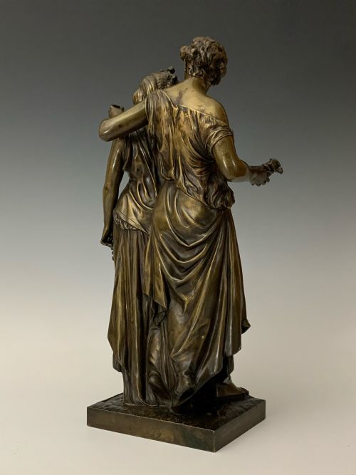 HENRY TIENNE DUMAIGE ANTIQUE BRONZE GROUP TWO MAIDENS - ADDITIONAL PHOTO 2
