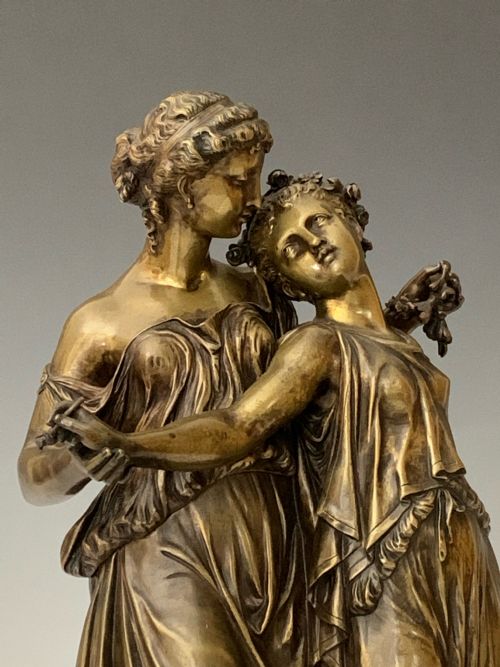 HENRY TIENNE DUMAIGE ANTIQUE BRONZE GROUP TWO MAIDENS - ADDITIONAL PHOTO 3
