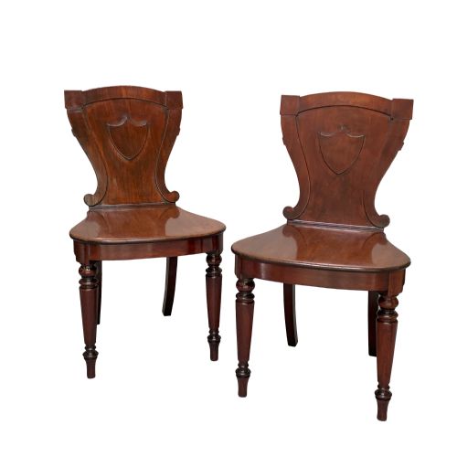 pair of george iv mahogany hall chairs - CATEGORY: ANTIQUE CHAIRS - DATED GEORGIAN