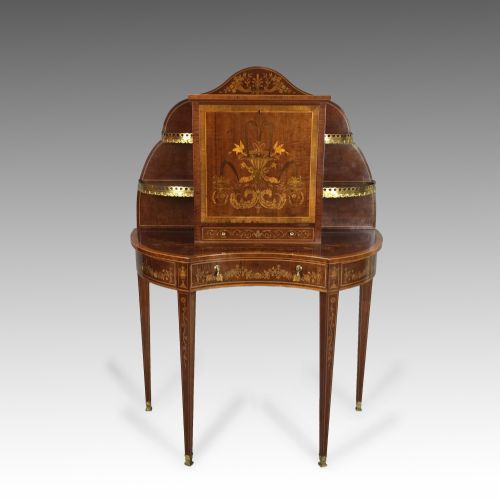 VICTORIAN MAHOGANY MARQUETRY BONHEUR DU JOUR CABINET EDWARDS ROBERTS - ADDITIONAL PHOTO 1