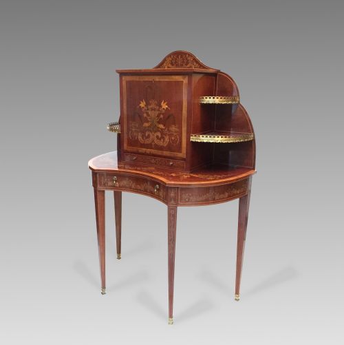 VICTORIAN MAHOGANY MARQUETRY BONHEUR DU JOUR CABINET EDWARDS ROBERTS - ADDITIONAL PHOTO 4