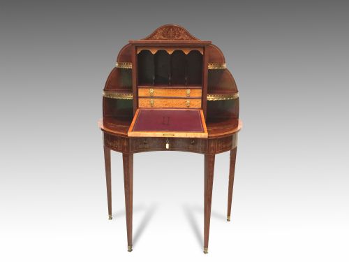 VICTORIAN MAHOGANY MARQUETRY BONHEUR DU JOUR CABINET EDWARDS ROBERTS - ADDITIONAL PHOTO 5