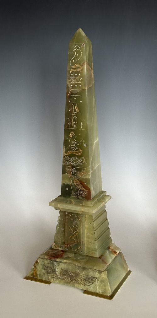 PAIR OF FRENCH GREEN EGYPTIAN ONYX OBELISKS - ADDITIONAL PHOTO 1