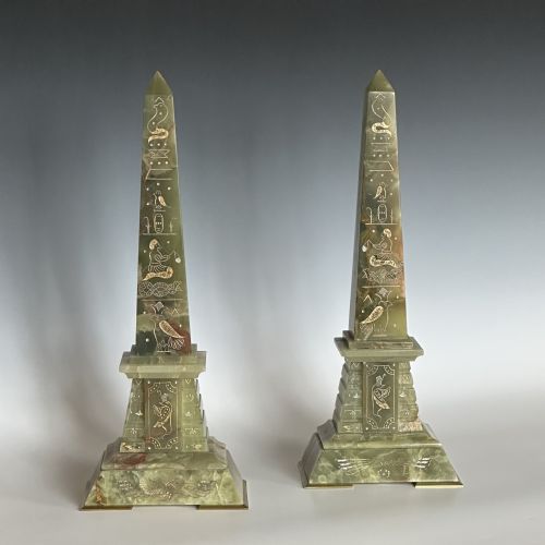 PAIR OF FRENCH GREEN EGYPTIAN ONYX OBELISKS - ADDITIONAL PHOTO 3