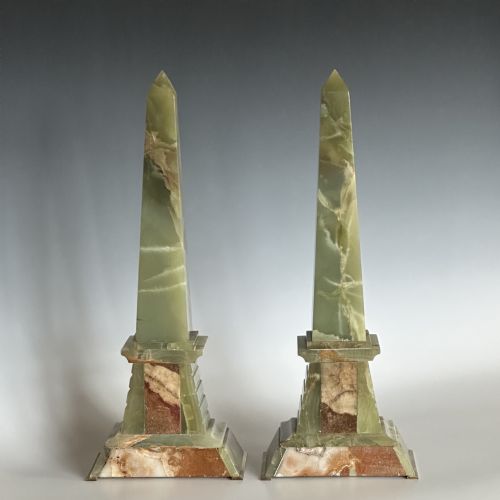 PAIR OF FRENCH GREEN EGYPTIAN ONYX OBELISKS - ADDITIONAL PHOTO 5