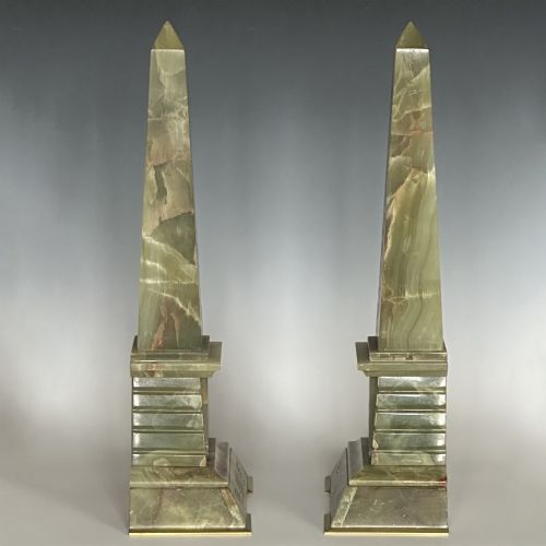 PAIR OF FRENCH GREEN EGYPTIAN ONYX OBELISKS - ADDITIONAL PHOTO 6
