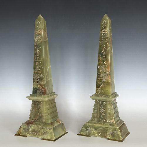 PAIR OF FRENCH GREEN EGYPTIAN ONYX OBELISKS - ADDITIONAL PHOTO 7