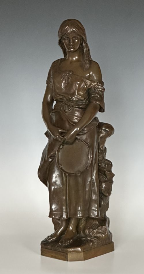 CLAUDIUS MARIOTON FRENCH BRONZE FIGURE OF TAMBOURINE PLAYER - ADDITIONAL PHOTO 1