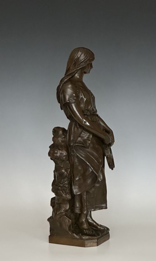 CLAUDIUS MARIOTON FRENCH BRONZE FIGURE OF TAMBOURINE PLAYER - ADDITIONAL PHOTO 6