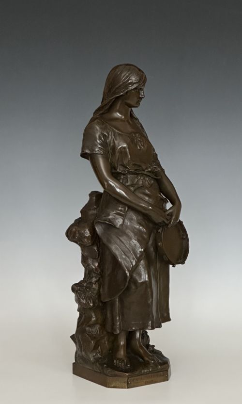 CLAUDIUS MARIOTON FRENCH BRONZE FIGURE OF TAMBOURINE PLAYER - ADDITIONAL PHOTO 8