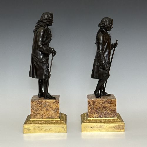 FRENCH RESTAURATION PERIOD LARGE PAIR BRONZE ROUSSEAU VOLTAIRE - ADDITIONAL PHOTO 2
