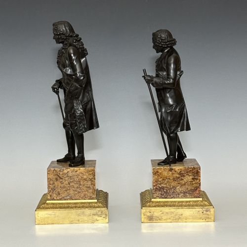 FRENCH RESTAURATION PERIOD LARGE PAIR BRONZE ROUSSEAU VOLTAIRE - ADDITIONAL PHOTO 3
