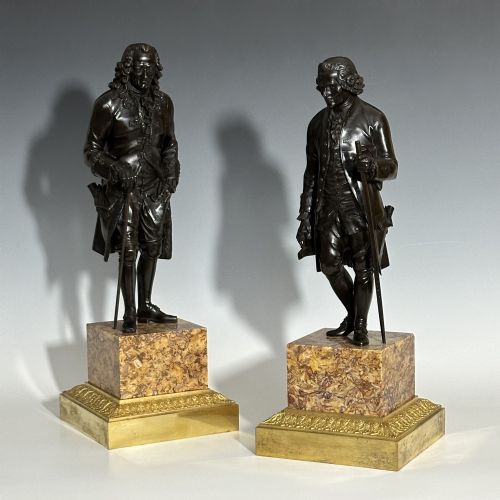 FRENCH RESTAURATION PERIOD LARGE PAIR BRONZE ROUSSEAU VOLTAIRE - ADDITIONAL PHOTO 4