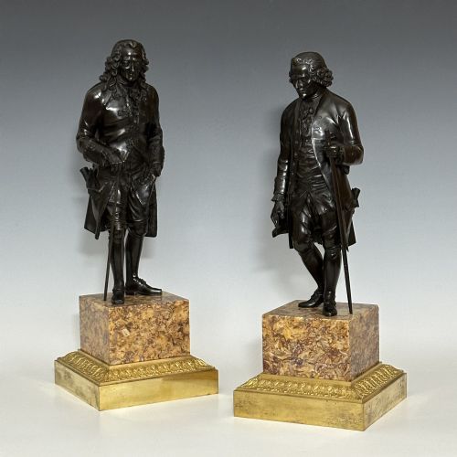 FRENCH RESTAURATION PERIOD LARGE PAIR BRONZE ROUSSEAU VOLTAIRE - ADDITIONAL PHOTO 5