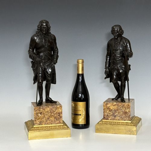 FRENCH RESTAURATION PERIOD LARGE PAIR BRONZE ROUSSEAU VOLTAIRE - ADDITIONAL PHOTO 10