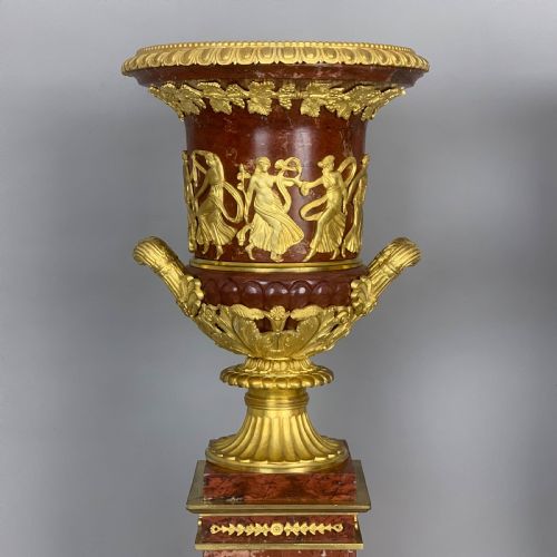 FRENCH EMPIRE STYLE MARBLE GILT BRONZE URNS - ADDITIONAL PHOTO 1