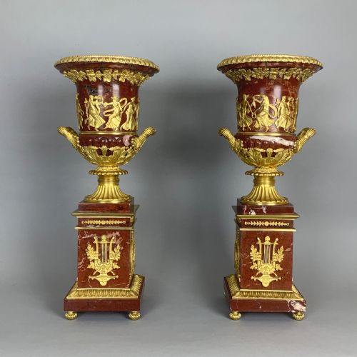 FRENCH EMPIRE STYLE MARBLE GILT BRONZE URNS - ADDITIONAL PHOTO 4