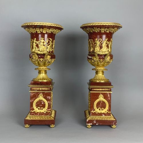 FRENCH EMPIRE STYLE MARBLE GILT BRONZE URNS - ADDITIONAL PHOTO 5