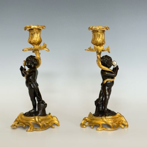 NAPOLEON III FRENCH BRONZE ORMOLU CANDLESTICKS - ADDITIONAL PHOTO 3