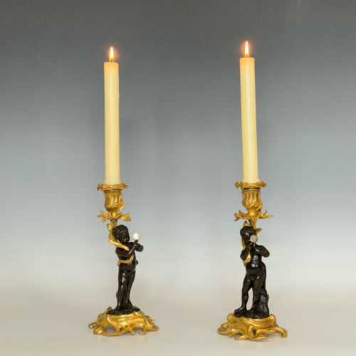 NAPOLEON III FRENCH BRONZE ORMOLU CANDLESTICKS - ADDITIONAL PHOTO 5