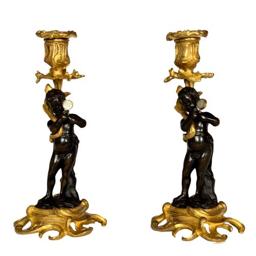 NAPOLEON III FRENCH BRONZE ORMOLU CANDLESTICKS - ADDITIONAL PHOTO 7