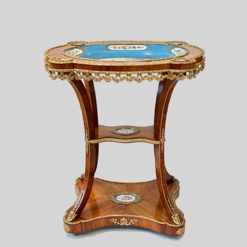 MILLET NAPOLEON III TULIPWOOD ORMOLU MOUNTED SEVRES PORCELAIN INSET GURIDON - ADDITIONAL PHOTO 1