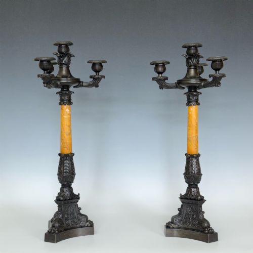 French Restoration Period French Bronze Marble Candelabra