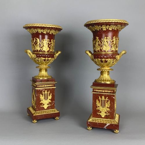 French Empire Style Marble & Gilt Bronze Urns