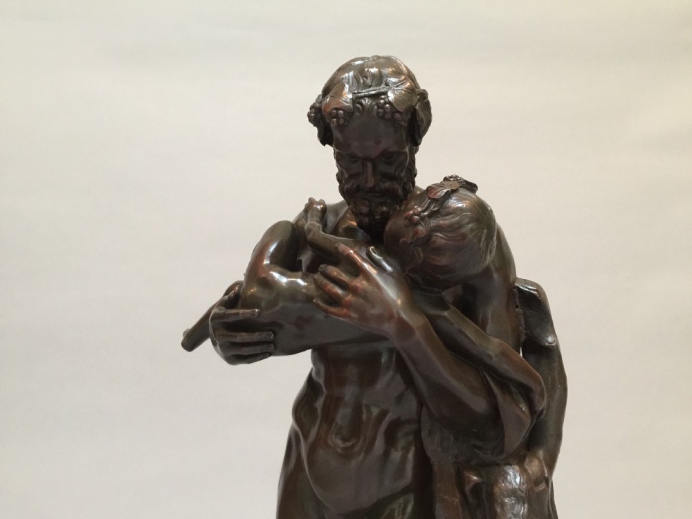 Antique Grand Tour Bronze Figure After The Antique Silenus Holding Infant Dionysus View V