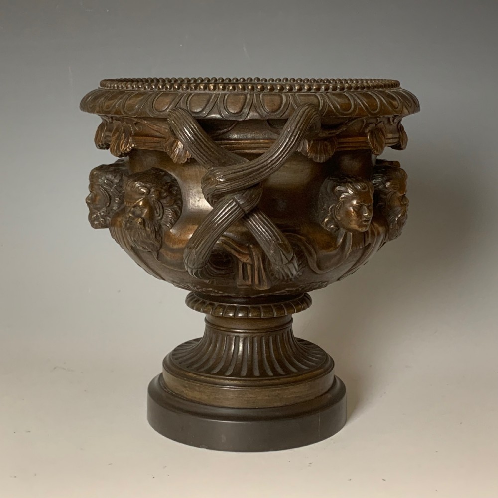 Antique Grand Tour Pair of Large Patinated Bronze Albani Vases View III