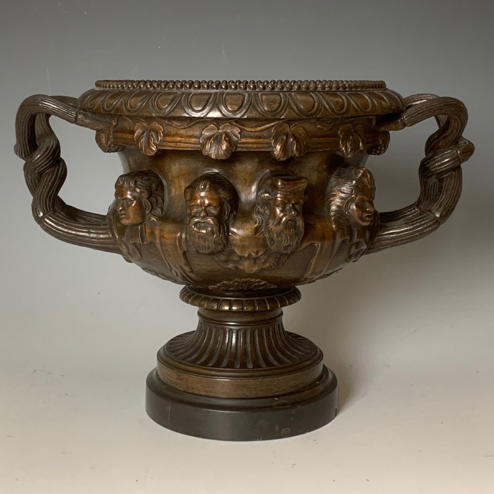 Antique Grand Tour Pair of Large Patinated Bronze Albani Vases View IV